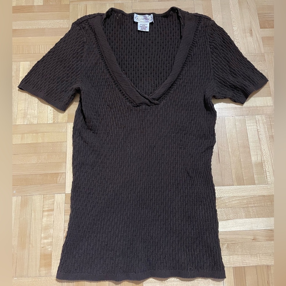Brown V-Neck Knit Women's Top Y2K